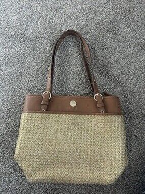 Anne Klein Brown & Tan Woven Shoulder Bag | Zip Closure
